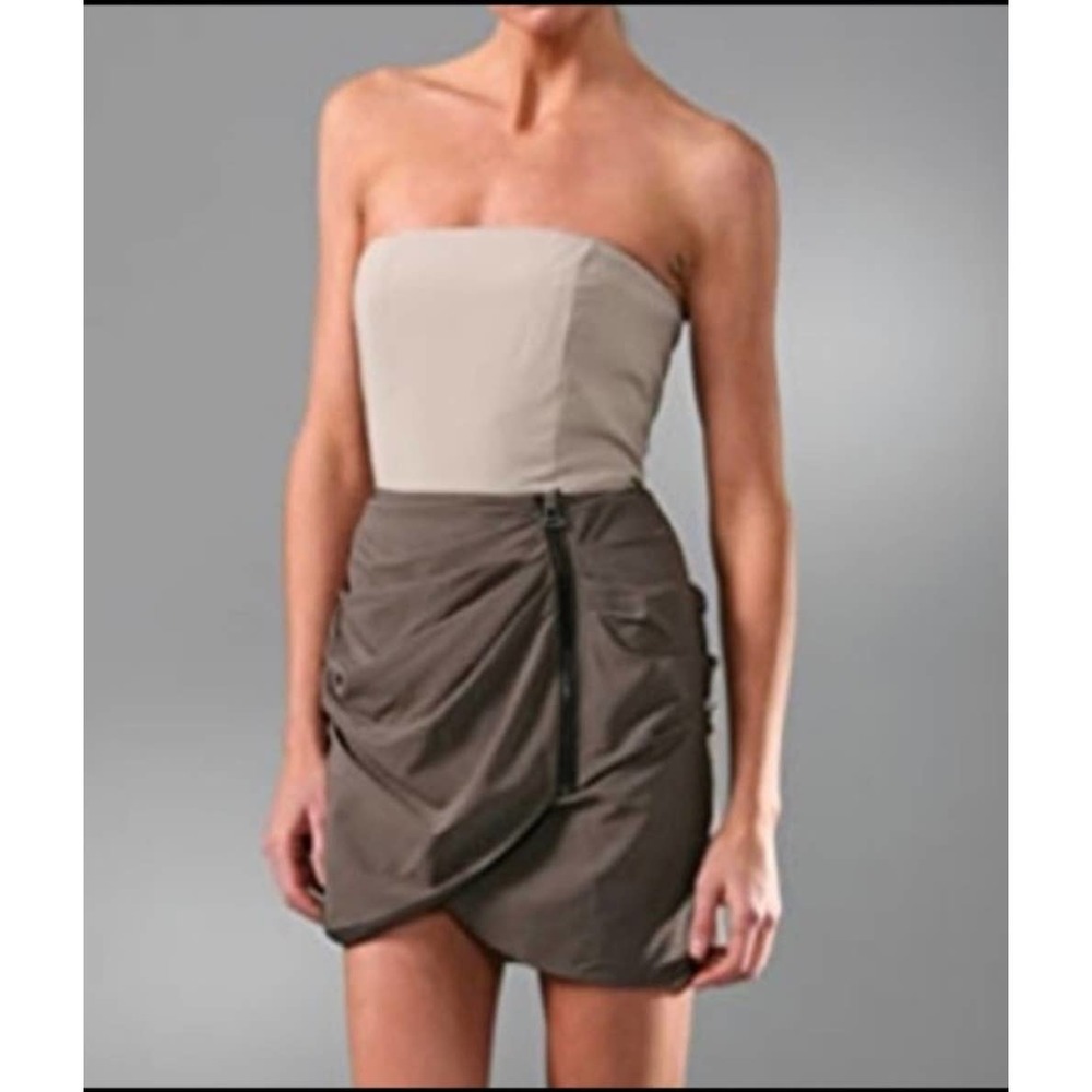 Alice + Olivia Strapless Dress in Cream and Brown